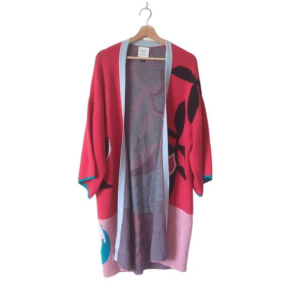 Anthropologie Sweater OS Red Floral Laetitia Rouget Botanical Kimono Cardigan - Picture 6 of 10